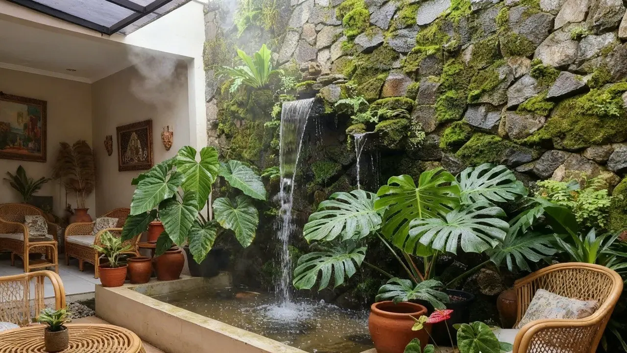Ide Teras Adem Kombinasi Tanaman Hias dan Kolam Mini