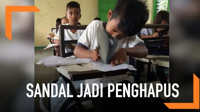 VIDEO: Viral, Kisah Bocah Pakai Sandal Karet Jadi Penghapus