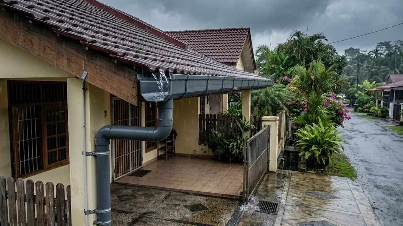 Talang air atap rumah untuk musim hujan yang kokoh dan anti tempias.