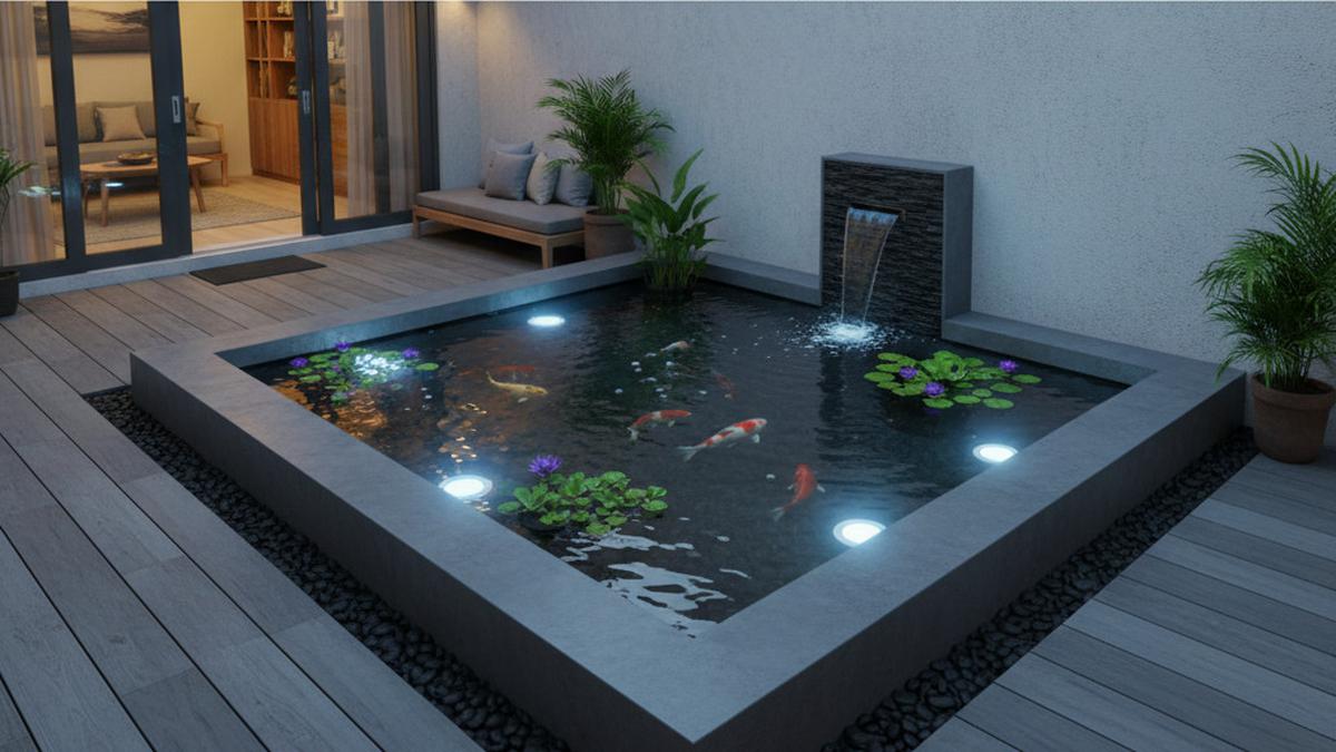 7 Desain Kolam Ikan Minimalis dengan Tanaman Air dan Pencahayaan LED, Bikin Taman Rumah Makin Hidup