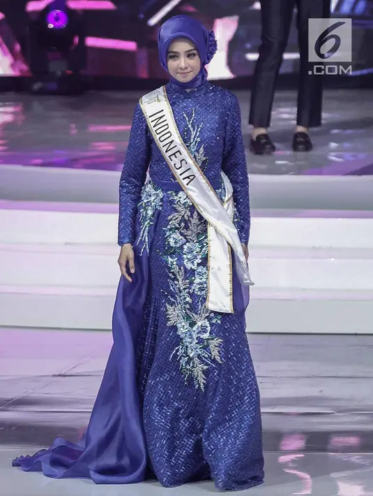 Finalis asal Indonesia yang lolos dalam malam puncak Puteri Muslimah Asia 2018 di Jakarta, Senin (7/5). (Liputan6.com/Faizal Fanani)