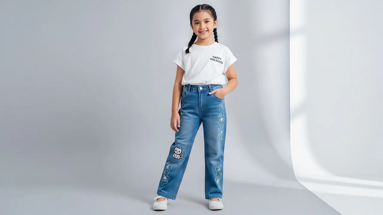 Model Celana Panjang Anak Perempuan yang Lucu dan Elegan Gaya Jeans Aksen Modern