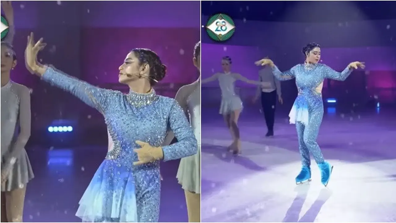 6 Potret Dewi Perssik Nyanyi Sambil Ice Skating di HUT Indosiar ke-28, Pukau Penonton
