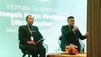 Direktur Utama PT Trimegah Karya Pratama Tbk Hady Kuswanto selaku dalam acara Editor Luncheon 2023 di Swisbell Hotel, Jakarta, pada Rabu (22/2/2023).