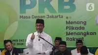 Dalam sambutannya, Anies mengucapkan selamat atas pencapaian PKB yang memperoleh kenaikan kursi di DPRD Jakarta. (Liputan6.com/Angga Yuniar)