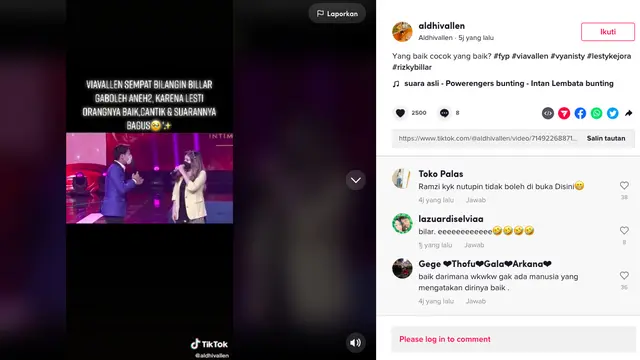 Ekspresi Kaget Via Vallen Viral Saat Pertama Kali Tahu Kabar Lesti Jadi Korban KDRT oleh Rizky Billar. (TikTok @aldhivallen)