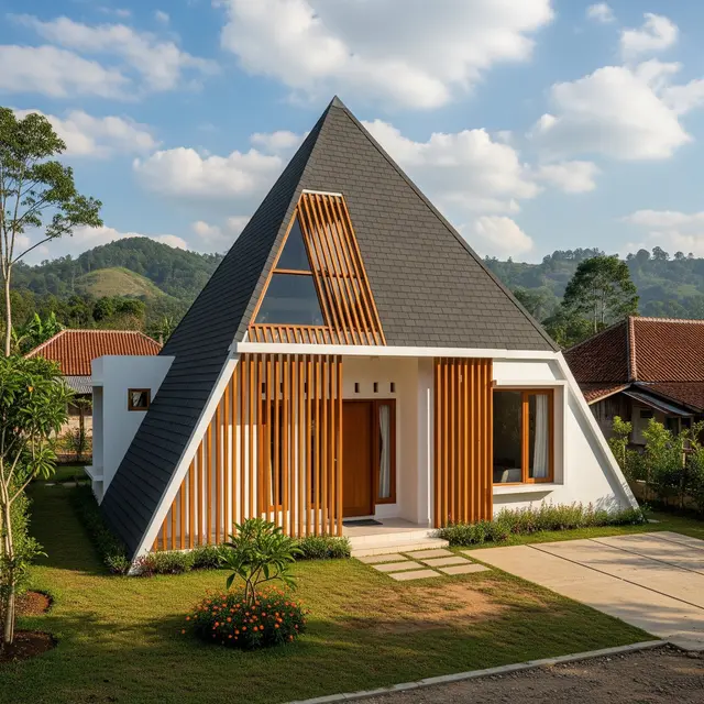 Rumah Minimalis 1 Lantai Atap Limas di Desa (Gemini AI)