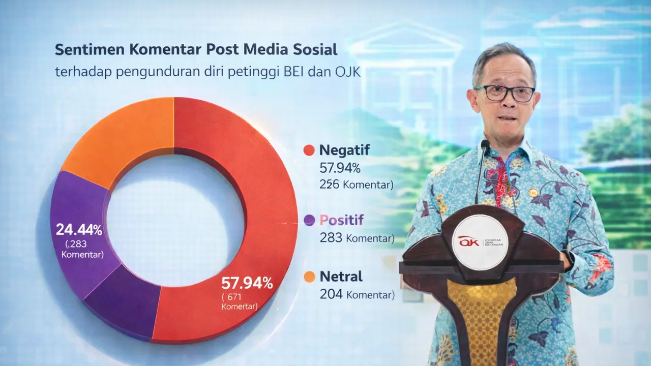 Ilustrasi Sentimen Komentar Post Media Sosial terhadap pengunduran diri petinggi BEI dan OJK. (Ilustrasi by AI)