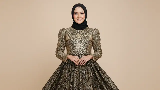 Model Gamis Batik Brokat Warna Hitam Gold Terbaik. Gemini