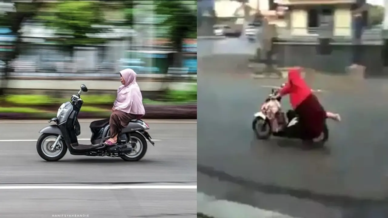 6 Tingkah Nyeleneh Emak-Emak Naik Motor, Bukti Ratu Jalanan