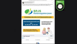 Tangkapan layar klaim untuk mengecek status penerima BSU BPJS Ketenagakerjaan yang beredar di Facebook.