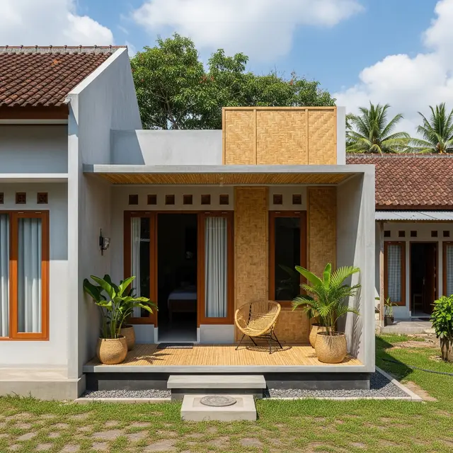 9 Desain Rumah Kampung dengan Kombinasi Tembok dan Anyaman Bambu Modern, Hunian Estetis