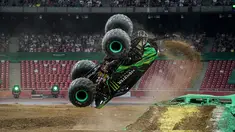 Aksi truk Monster Energy saat acara Monster Jam yang pertama di Stadion Nasional "Bird's Nest", Beijing, (29/7). Pada akhir tahun 2017, Monster Jam akan mengadakan acara di 56 kota internasional dan 30 negara. (AP Images for Feld Entertainment, Inc.)