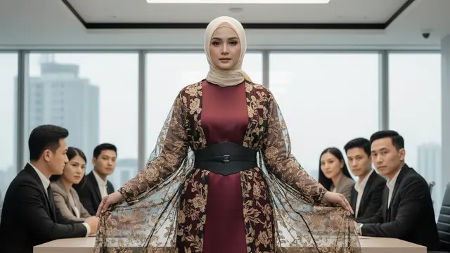 Model Gamis Kebaya dengan Obi untuk Acara Kantor