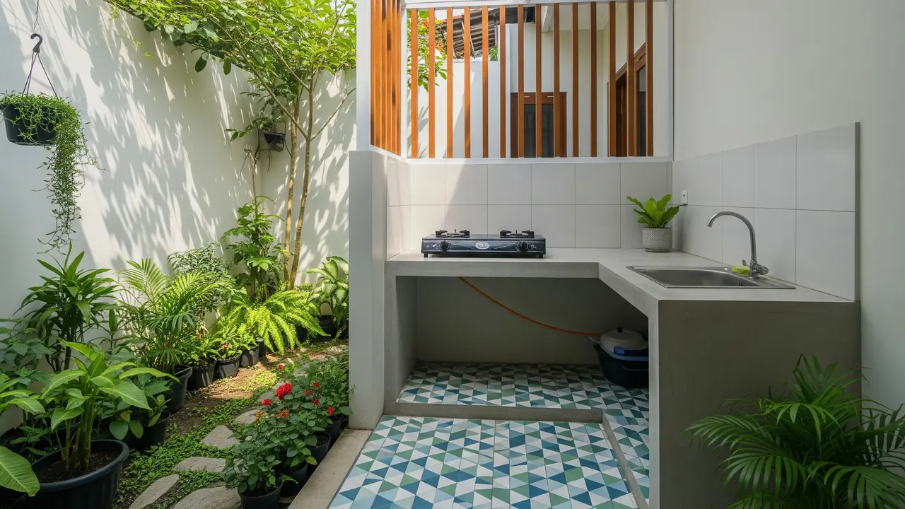 Dapur Terbuka Semi-Outdoor di Belakang Rumah
