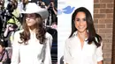 Waah ini ketika Kate Middleton dan Meghan Markle kembaran bootcut jeans dan blouse berwana putih. (Getty Images/Cosmopolitan)