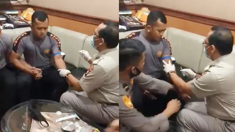 Viral Reaksi Lucu Polisi Ketakutan Saat Disuntik