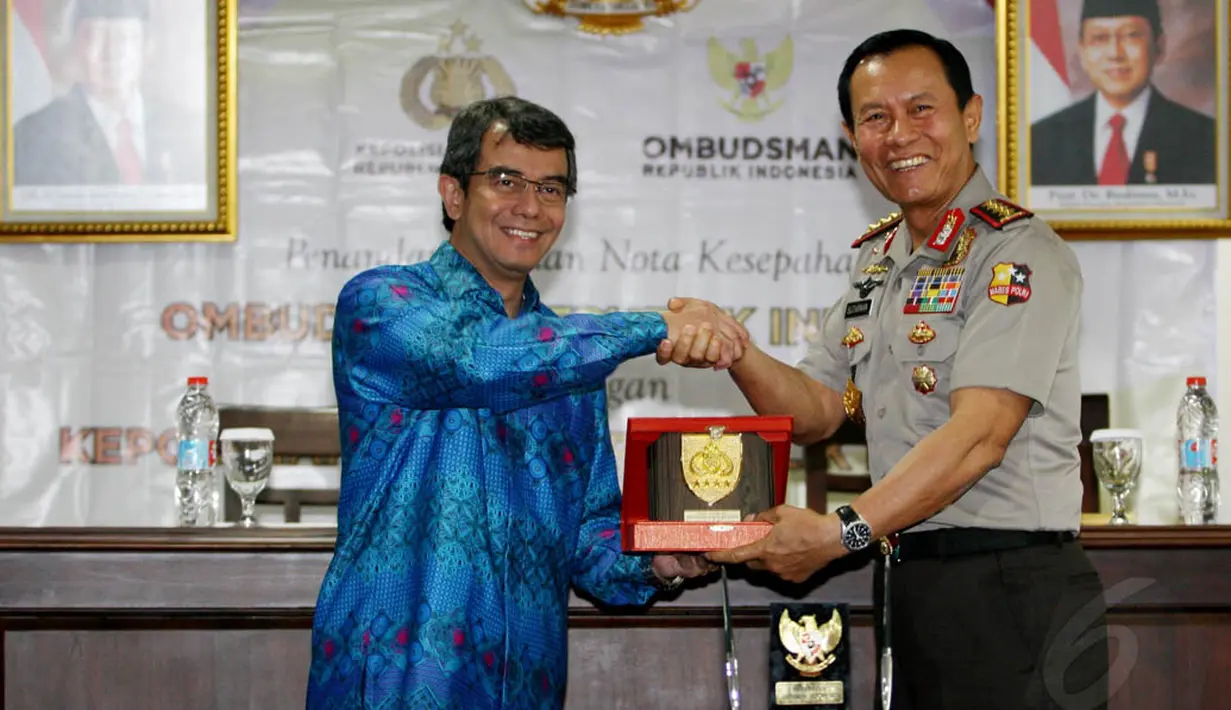 Ombudsman dan Kepolisian Negara RI memperpanjang MoU Penyelesaian Laporan dan Pengaduan Masyarakat, (9/9/14). (Liputan6.com/Andrian M Tunay)