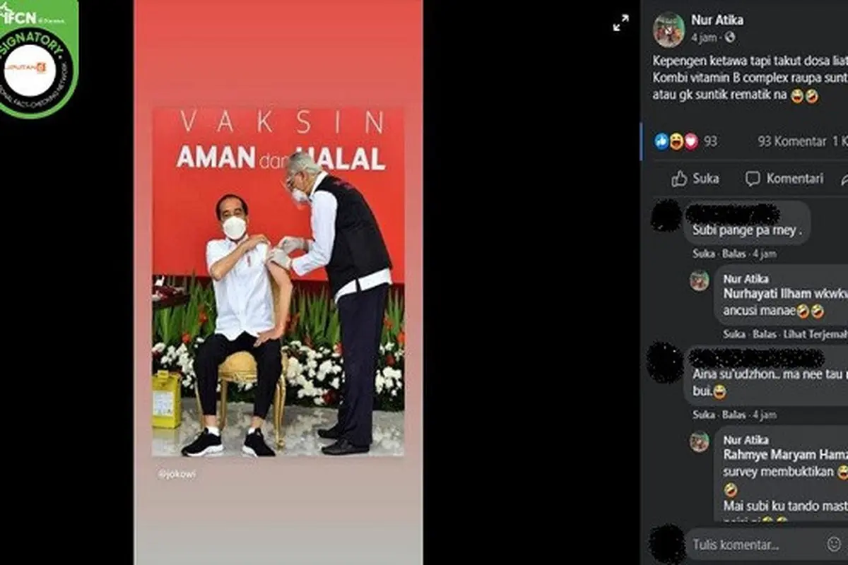Gambar Tangkapan Layar Foto Jokowi yang Diklaim Tengah Disuntik Vitamin B Kompleks (sumber: Facebook)