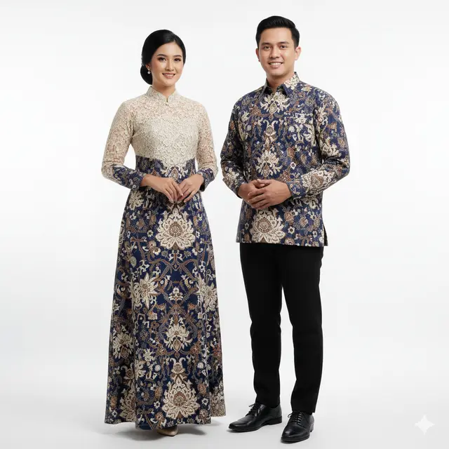 Model Gamis Batik Couple Brokat Elegan Keluarga Besar. Gemini