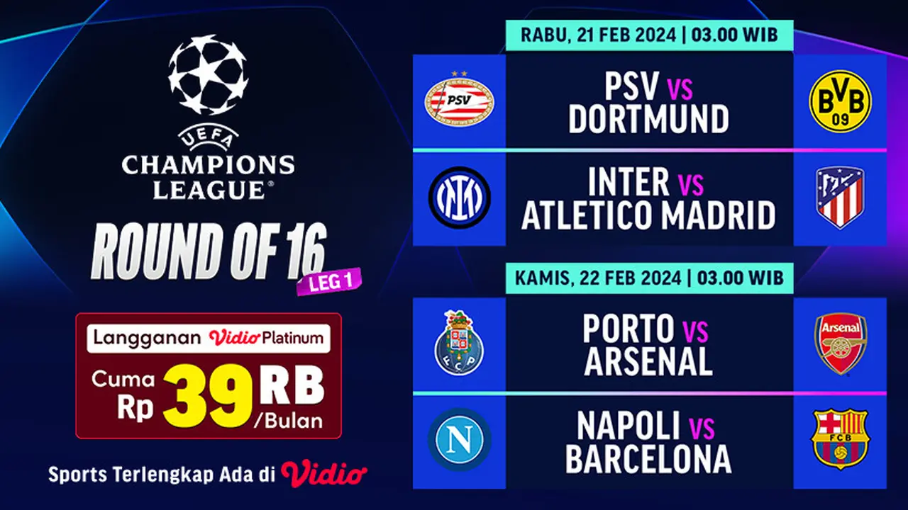 Jadwal Liga Champions babak 16 besar leg 1