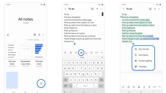 Fitur Note Assist di Samsung Galaxy S24 FE. Credit: Samsung Electronics