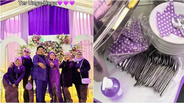 Viral Acara Pernikahan Serba Warna Ungu, dari Tenda hingga Perlengkapan Makan