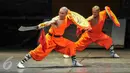 Biksu Shaolin menampilkan beberapa dalam acara Shaolin Warriors nanti, Jakarta, (18/2). Menyambut tahun baru Imlek 2567 Bank Mayapada bersama Ciputra Artpreneur hadirkan pertunjukan biksu Shaolin di Indonesia. (Liputan6.com/Yoppy Renato)