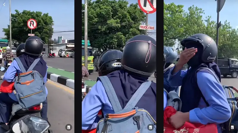 Pemotor ini Gunakan Tali Maskernya Diluar Helm