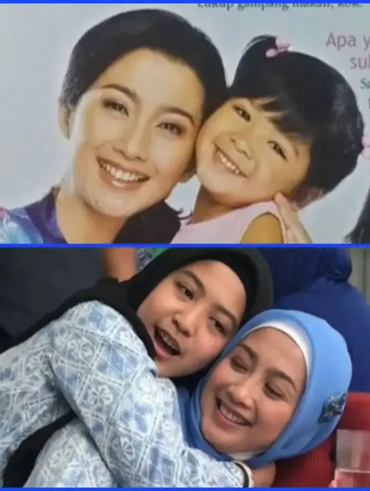 <p>Desy juga kerap membagikan momen bersama sang putri cantiknya. Potret kolase Desy gendong Nasywa saat kecil dan sudah remaja. [Instagram/@desyloverss]</p>