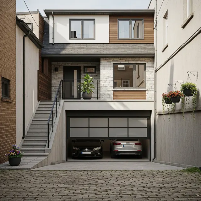Desain Rumah Kecil di Gang Tapi Punya Garasi 2 Mobil