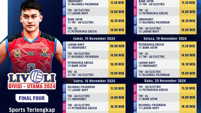 Jadwal Livoli Divisi Utama 2024 - Final Four di Vidio