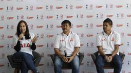 Head of Brand and Communication AIA Financial, Kathryn Monika, saat jumpa pers di Hotel Atlet Senayan, Jakarta, Selasa (9/1/2018). Pemenang AIA Championship berkesempatan bertanding di markas Tottenham Hotspur di London.  (Bola.com/M Iqbal Ichsan)