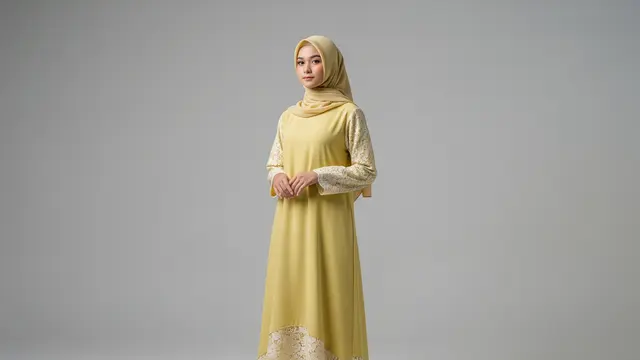 Gamis Tunik dengan Detail Renda Tipis