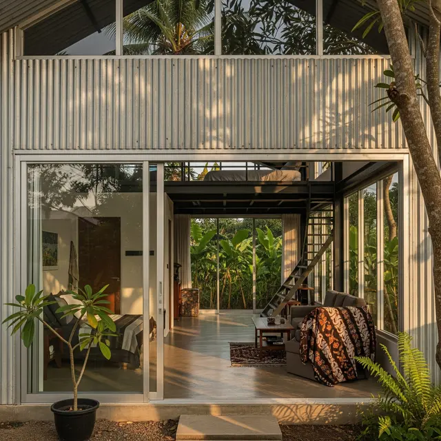 Model Rumah Kecil Tapi Luas dengan Pintu Geser dan Interior Terbuka