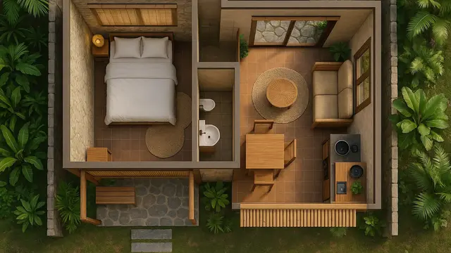 Gambar Desain Rumah Tipe 21 dengan 1 Kamar Tidur/AI