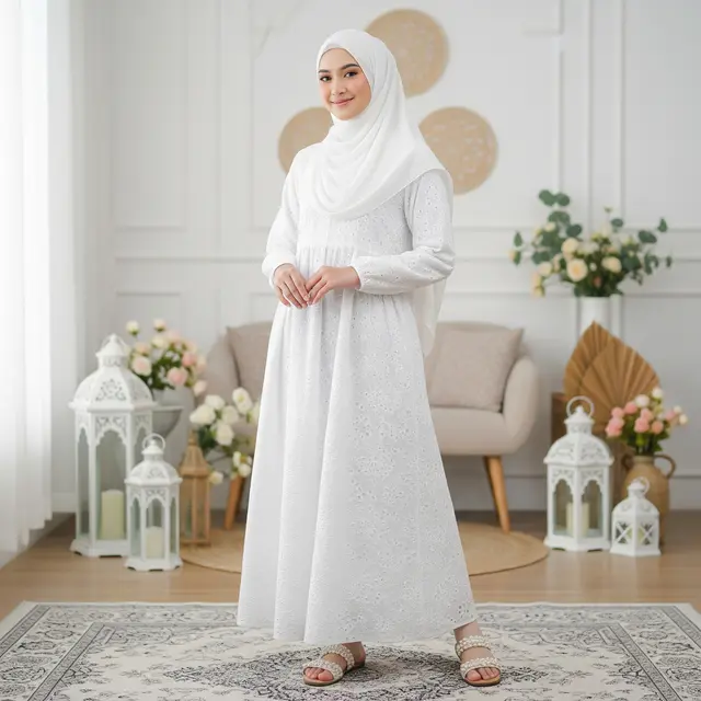 Gamis Warna Cloud Dancer Pantone 2026 untuk Lebaran