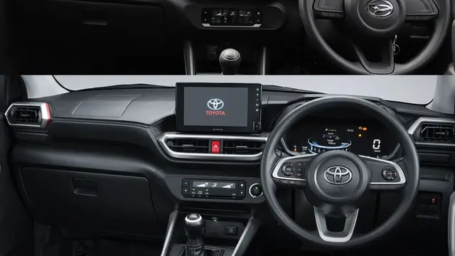 (Atas) Interior Rocky 1.2 M M/T dan (Bawah) Raize 1.2 G M/T