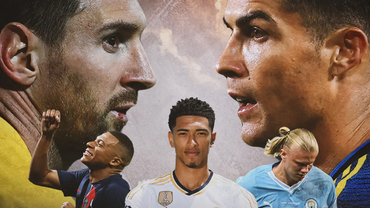 Ilustrasi - Kylian Mbappe, Erling Haaland, Jude Bellingham Dengan Rivalitas Cristiano Ronaldo dan Lionel Messi