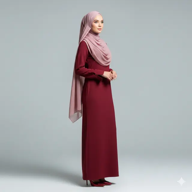 Inspirasi Dress Panjang Polos Minimalis Kombinasi Kerudung Muslim.
