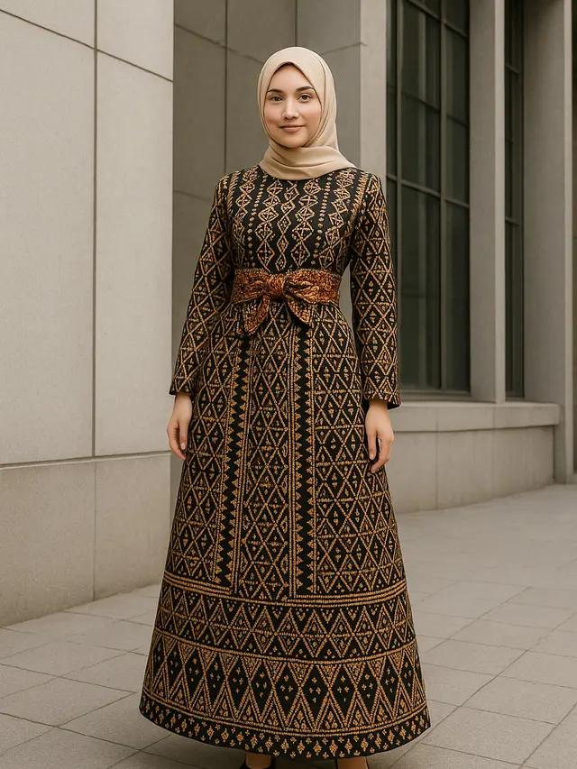 Gamis dengan Obi Belt Batik