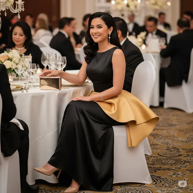 Inspirasi Dress Pesta Peplum High Waist Satin. Foto: Gemini