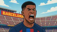 Ilustrasi Marcus Rashford mengenakan jersey Barcelona. (generated image/AI)