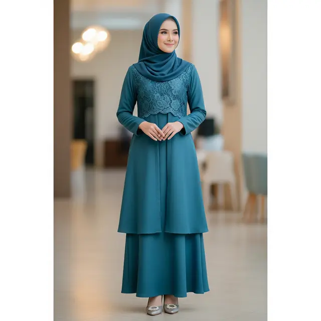 Model Gamis Teal Blue dan Ash Blue