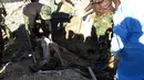 Polisi Irak mengumpulkan jasad korban kesadisan kelompok ISIS di sebuah kuburan massal yang ditemukan di Kota Ramadi, sebelah barat Baghdad, Selasa (26/1). Kuburan massal tersebut berisi sisa-sisa sekitar 40 jasad. (AFP/ MOADH AL-DULAIMI)