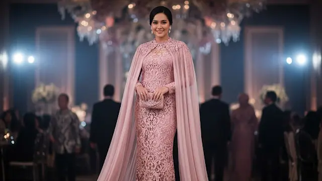 Dress Brokat Floral Aksen Cape