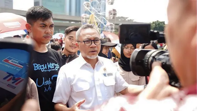 Mendag Zulkifli Hasan saat menghadiri Gathering Member Mitra Usaha Mikro, Kecil, dan Menengah (UMKM) Indogrosir pada Sabtu, (8/7/2023) di Jakarta.