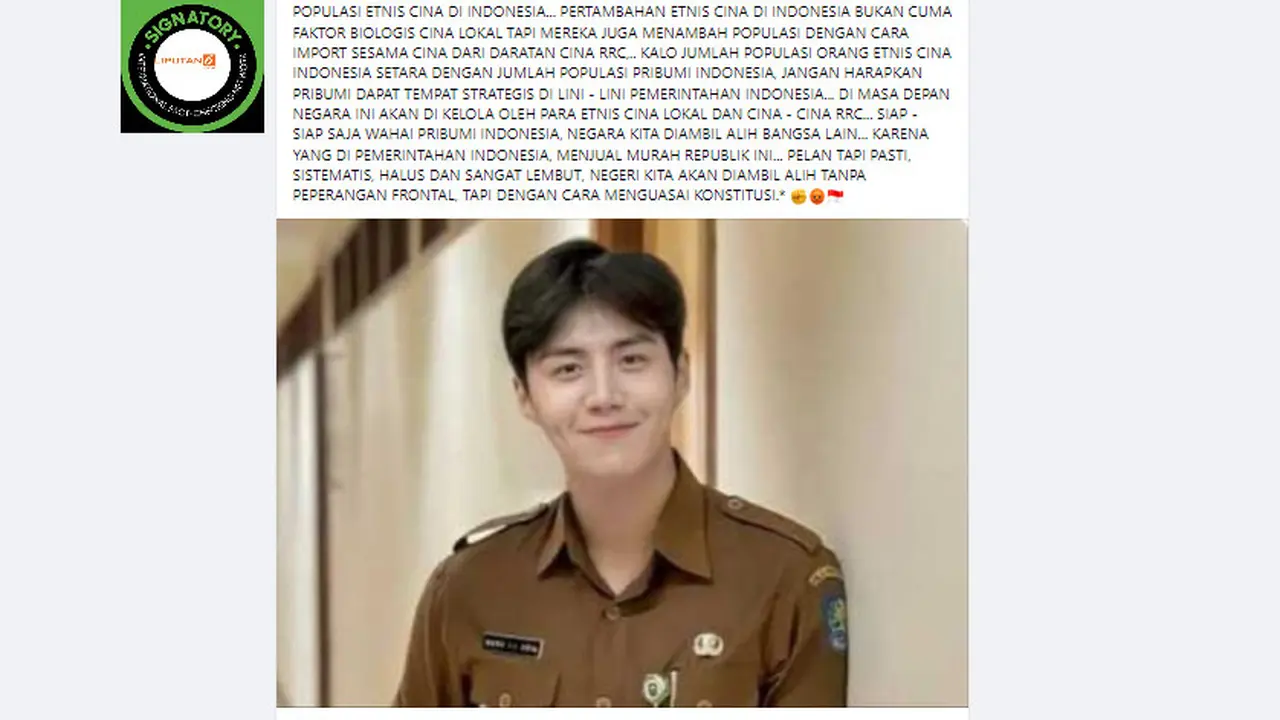 Tangkapan layar klaim foto pemuda China jadi PNS di Indonesia