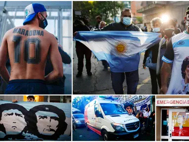 Sejumlah fans memberi dukungan untuk Diego Maradona yang sedang terbaring di rumah sakit. Legenda sepak bola Timnas Argentina itu dilaporkan mengalami pembekuan darah di otak.