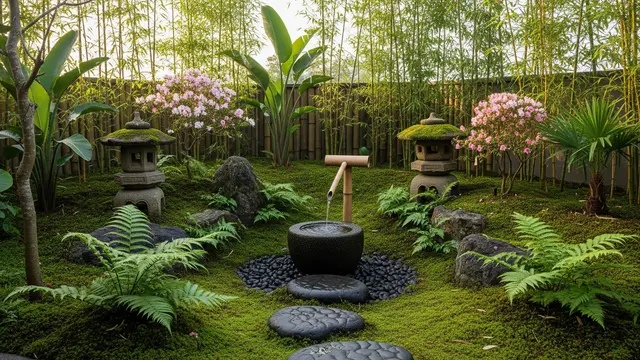 Model Taman Rumah Kecil dengan Air Mancur Mini untuk Suasana Tenang dan Natural/ Ilustrasi Gambar Oleh AI